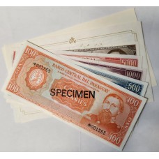 PARAGUAY 1979 . ONE HUNDRED 100 CIEN - TEN THOUSAND 10,000 GUARANIES BANKNOTES . SPECIMEN